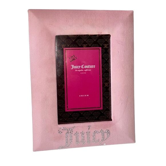 Juicy Couture Home Pink Velvet Rhinestone Logo Stand Up Photo Picture Frame 4x6 - Picture 2 of 6